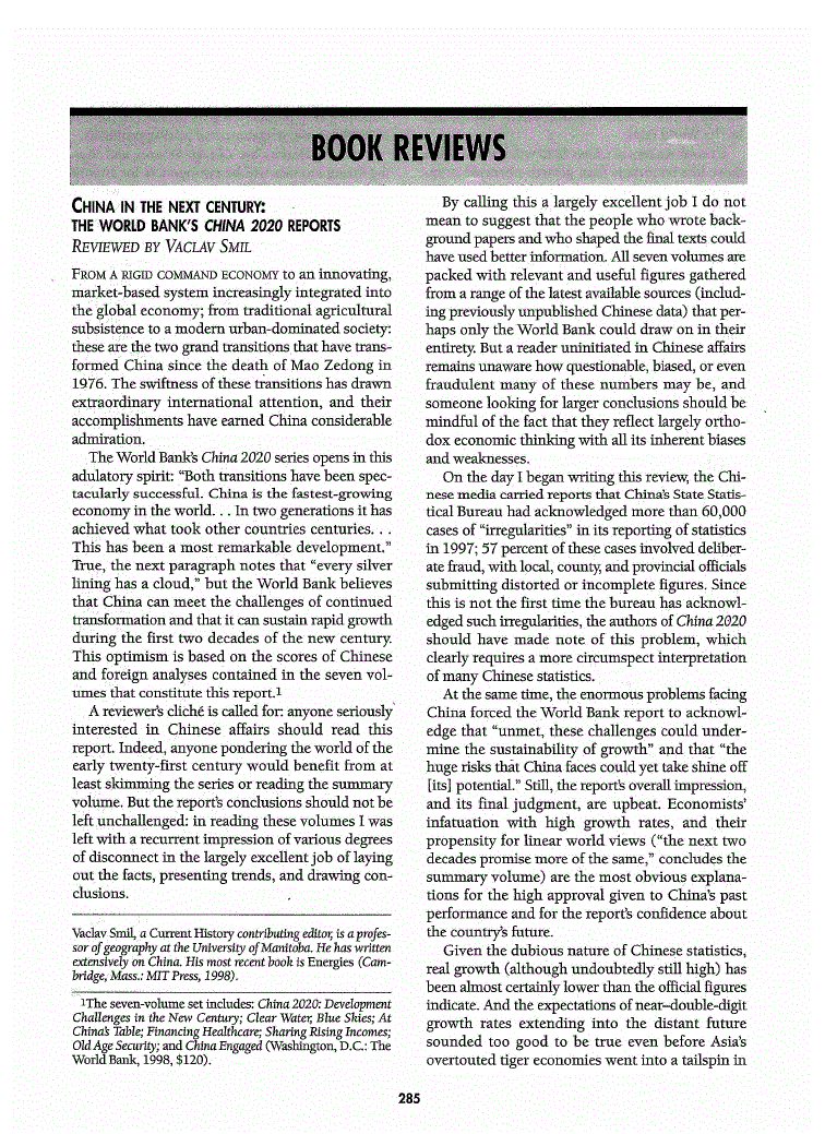 First page of China in the next century<subtitle>The World Bank’s <italic>China 2020</italic> Reports</subtitle>