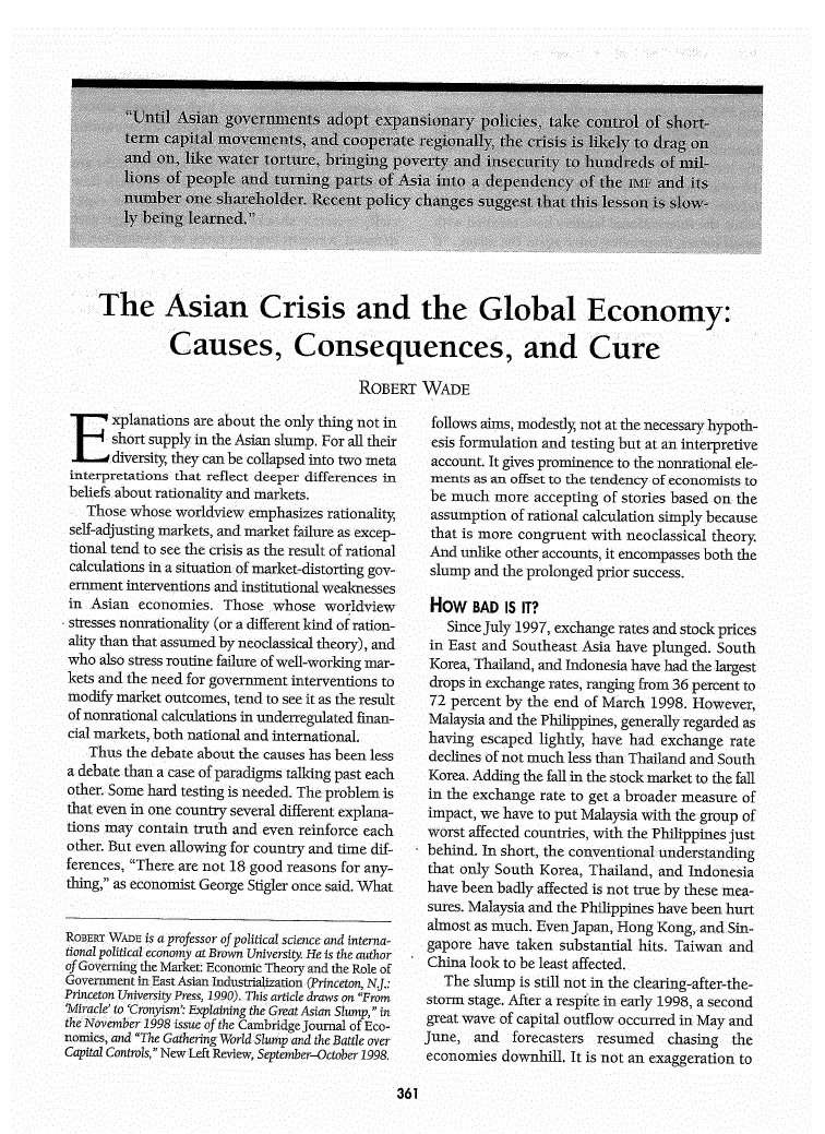 First page of The Asian Crisis and the Global Economy<subtitle>Causes, Consequences, and Cure</subtitle>
