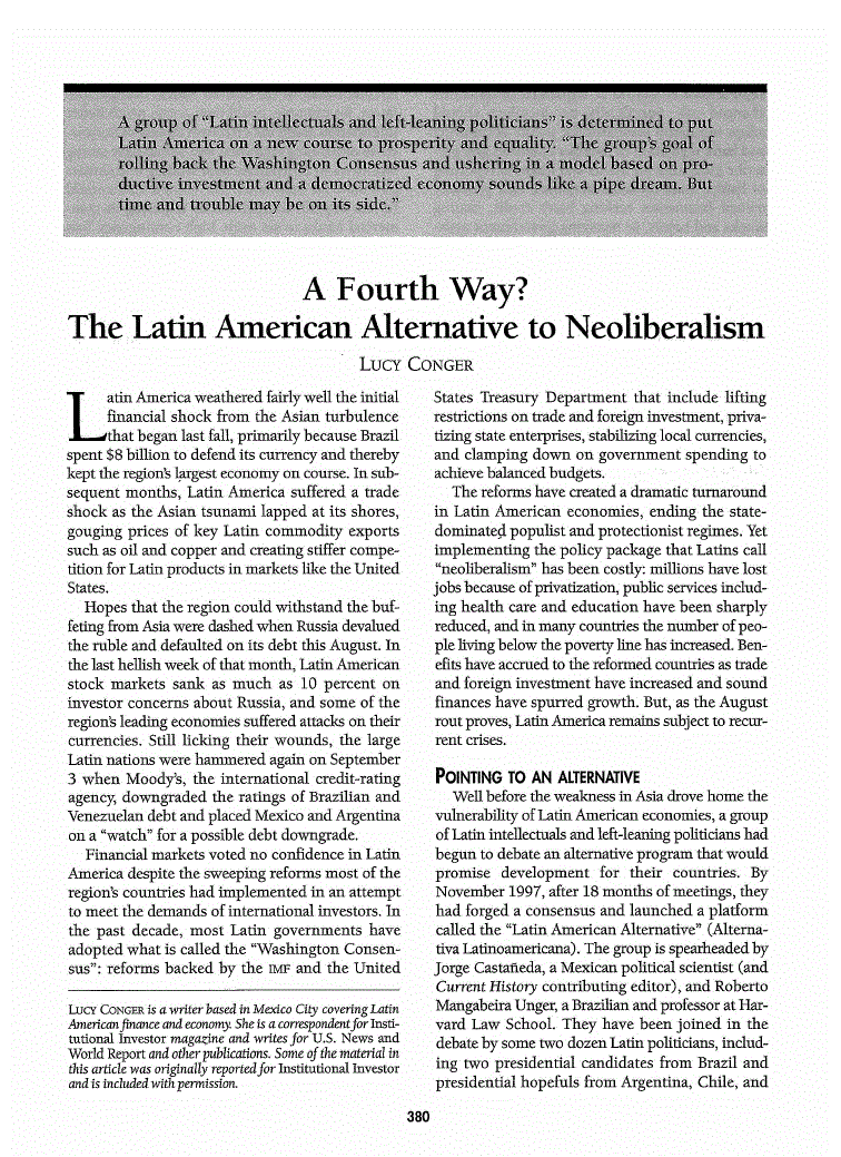 First page of A Fourth Way? The Latin American Alternative to Neoliberalism