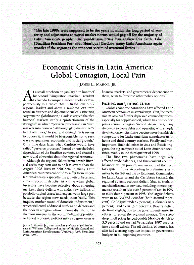 First page of Economic Crisis in Latin America<subtitle>Global Contagion, Local Pain</subtitle>