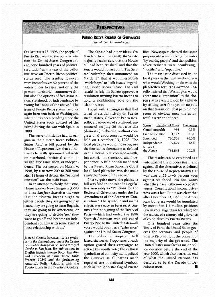 First page of Puerto Rico’s Redress of Grievances