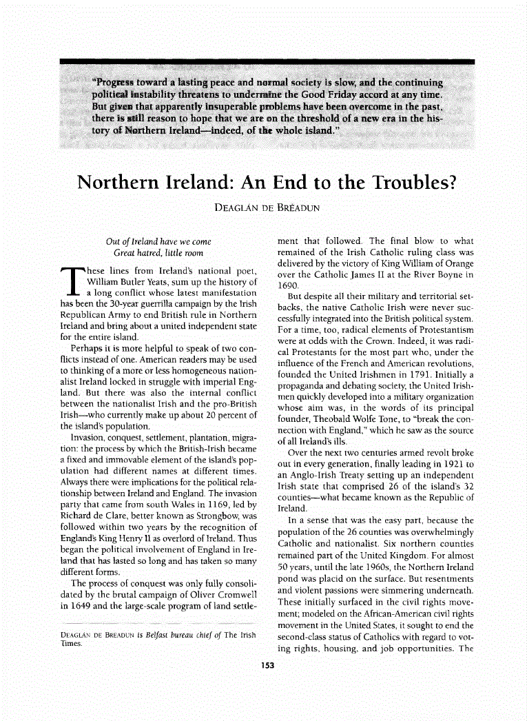 First page of Northern Ireland<subtitle>An End to the Troubles?</subtitle>