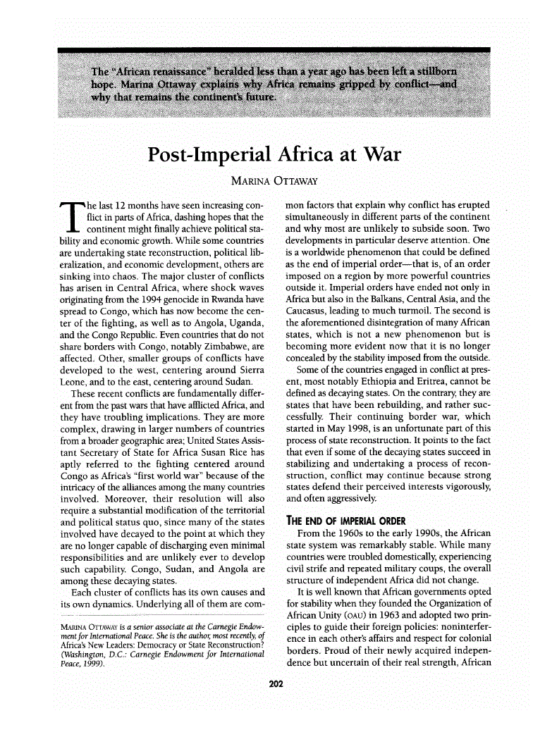 First page of Post-Imperial Africa at War
