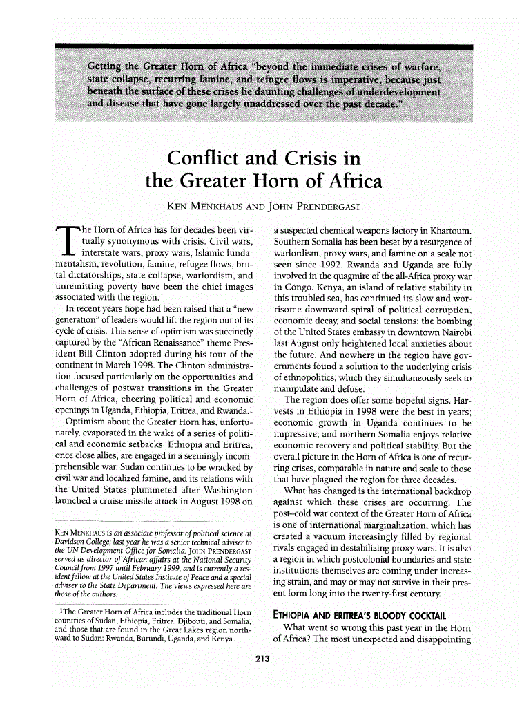 First page of Conflict and Crisis in the Greater Horn of Africa