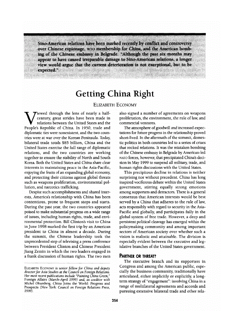 First page of Getting China Right
