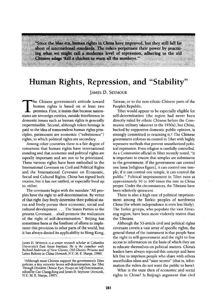 First page of Human Rights, Repression, and “Stability”