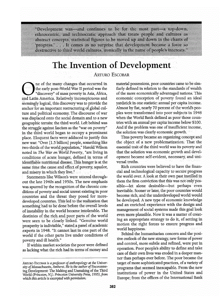 The Invention of Development | Current History | University of ...