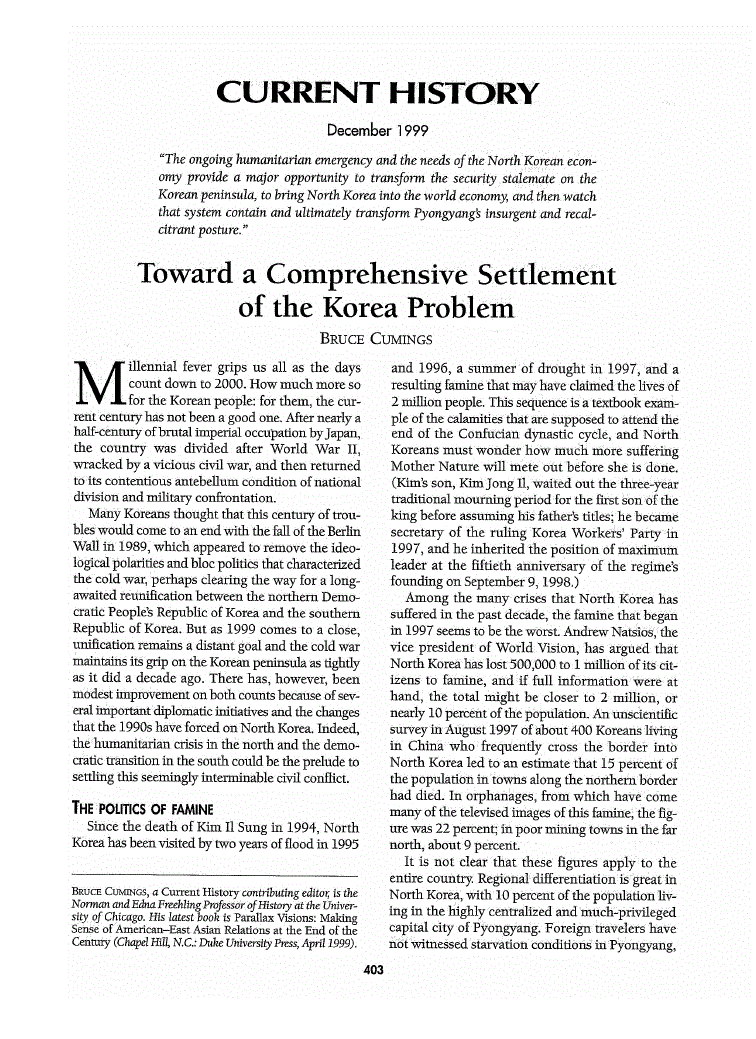 First page of Toward a Comprehensive Settlement of the Korea Problem
