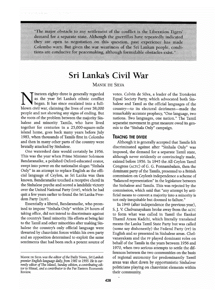 First page of Sri Lanka’s Civil War