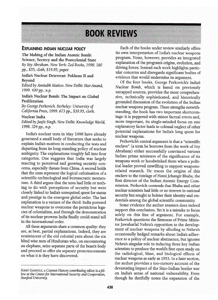 First page of Explaining Indian Nuclear Policy