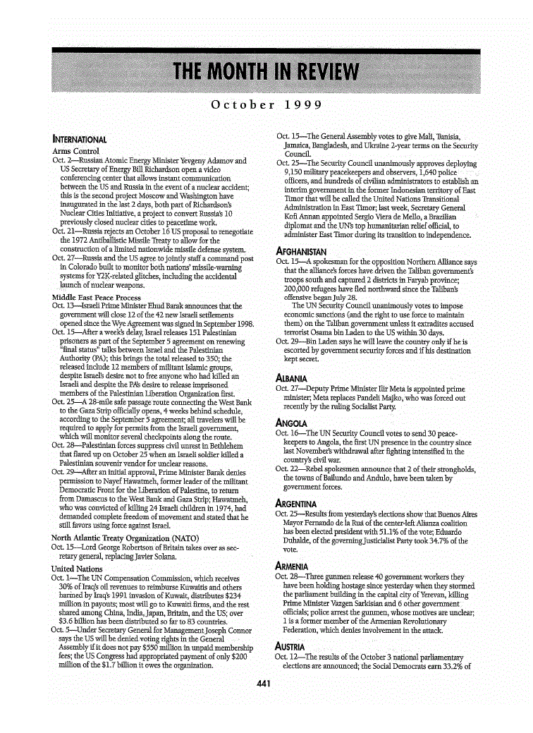 First page of The Month in Review