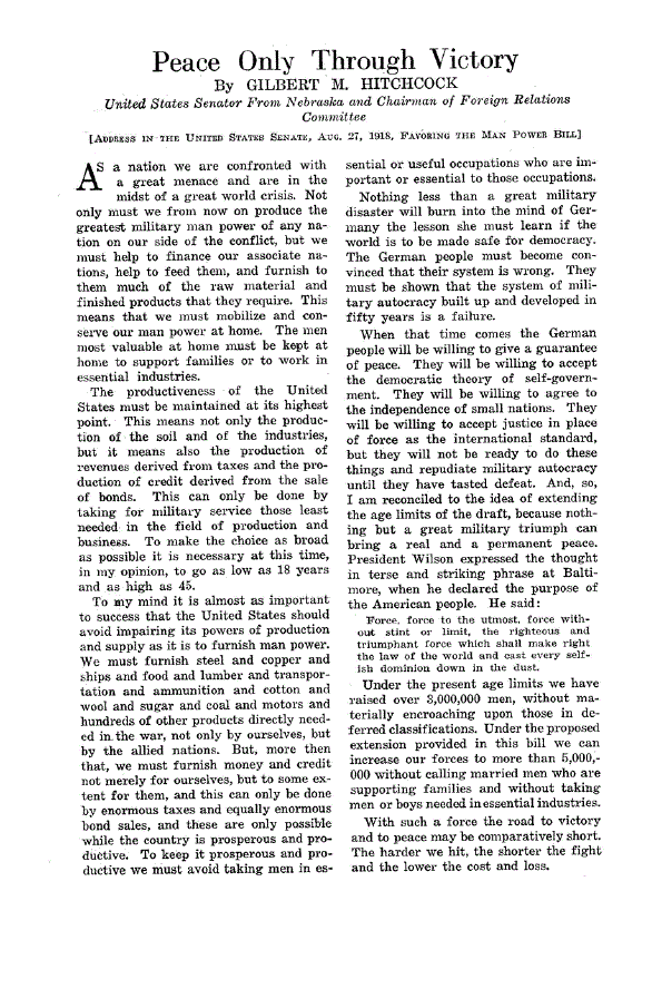 First page of Peace Only Through Victory