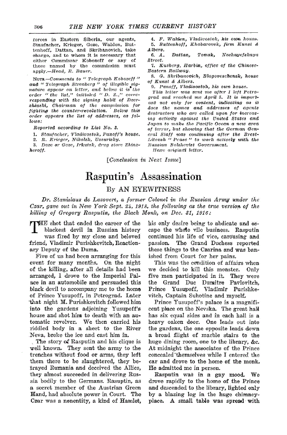 First page of Rasputin’s Assassination