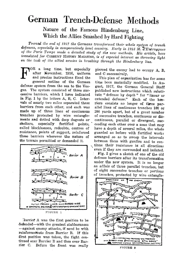 First page of German Trench-Defense Methods<subtitle>Nature of the Famous Hindenburg Line, which the Allies Smashed hy Hard Fighting</subtitle>