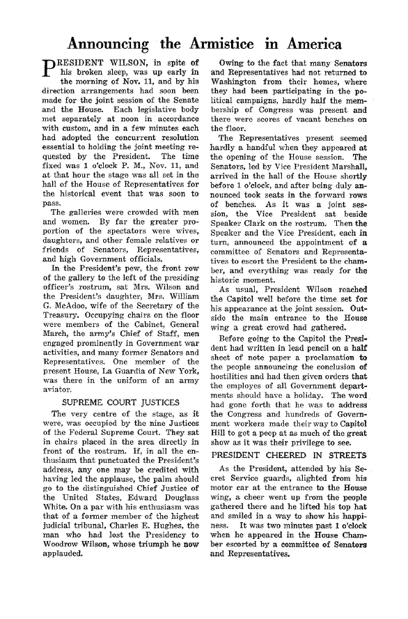 First page of Announcing the Armistice in America