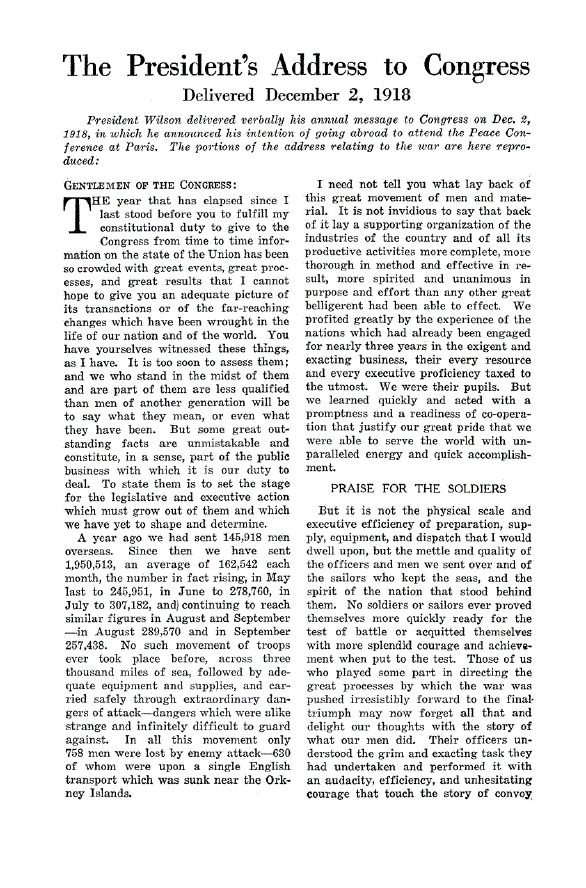 First page of The President’s Address to Congress