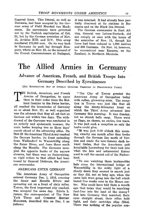 First page of The Allied Armies in Germany<subtitle>Advance of American, French, and British Troops Into Germany Described by Eyewitnesses</subtitle>