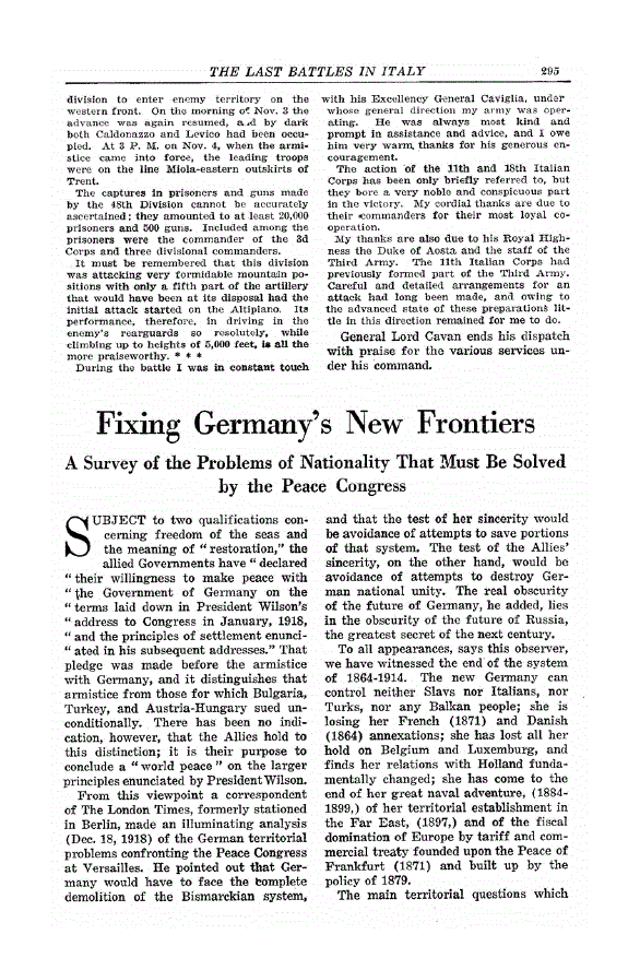 First page of Fixing Germany’s New Frontiers<subtitle>A Survey of the Problems of Nationality That Must Be Solved by the Peace Congress</subtitle>