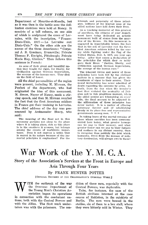 First page of War Work of the Y. M. C. A.<subtitle>Story of the Association’s Services at the Front in Europe and Asia Through Four Years</subtitle>