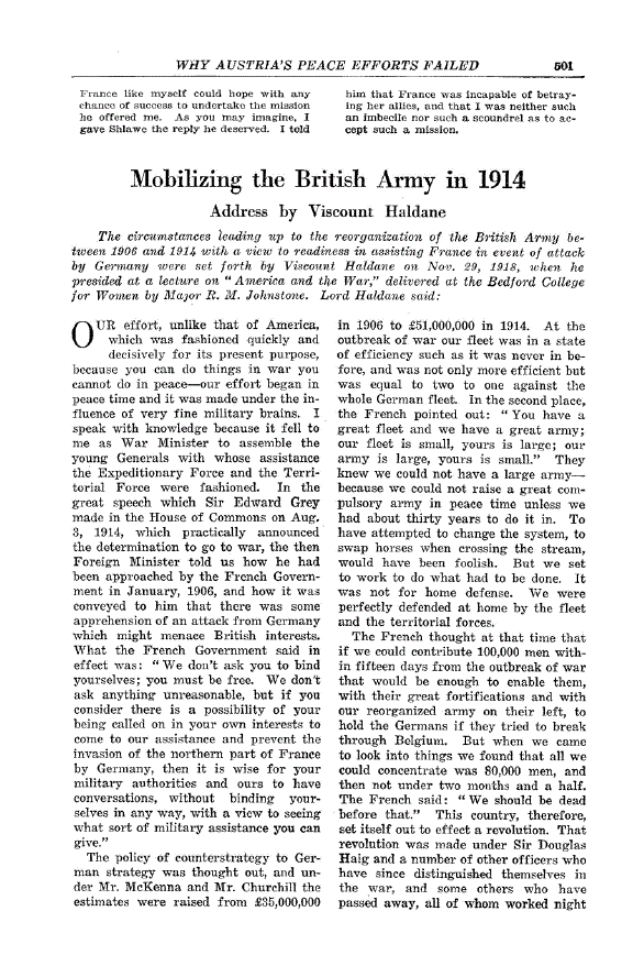 First page of Mobilizing the British Army in 1914