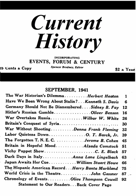 Current History Cover Image for Volume 1.1941, Issue 1