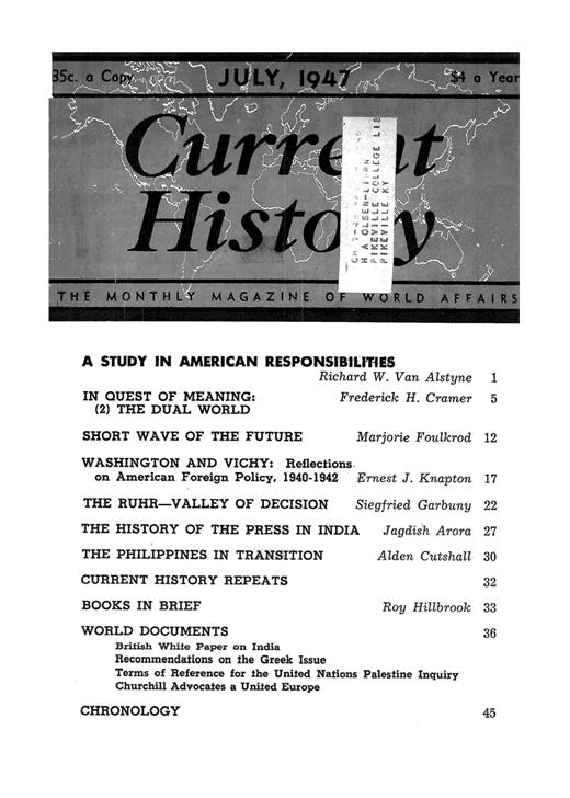 Current History Cover Image for Volume 13, Issue 71