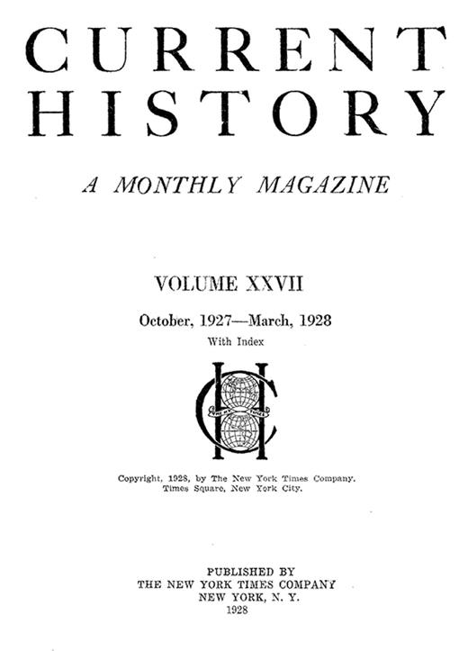 Current History Cover Image for Volume 27, Issue 1