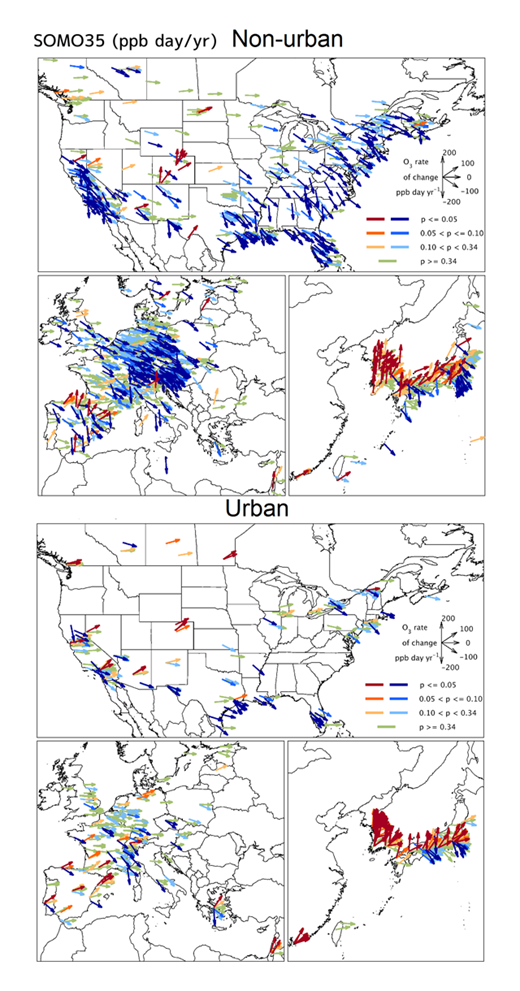 Figure 8c. Urban and non-urban trends for SOMO35 (ppb day/yr) for the 15-year period 2000–2014. DOI: https://doi.org/10.1525/elementa.273.f8c