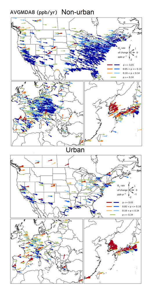Figure 8e. Urban and non-urban trends for AVGMDA8 (ppb/yr) for the 15-year period 2000–2014. DOI: https://doi.org/10.1525/elementa.273.f8e