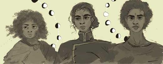 Figure 4. Portraits of orogens in the Broken Earth Trilogy. Many artists who are fans of the books have imagined what leading characters may look like through their drawings, paintings, and sculptures. Syenite is depicted in the middle. Credit: spaceteatime. DOI: https://doi.org/10.1525/elementa.364.f4