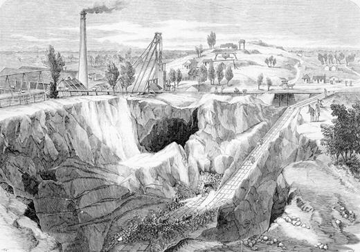 Figure 5. Catherine Reef United Company, Bendigo, engraving by Frederick Grosse, 1866 (State Library of Victoria, image IAN27/10/66/5). DOI: https://doi.org/10.1525/elementa.432.f5