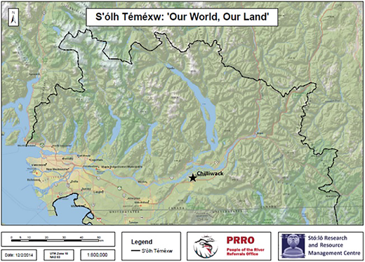 S’ólh Téméxw. The city of Chilliwack, BC, designated with a black star, is home to the Stó:lō Research and Resource Management Centre. Stó:lō Connect. Used with permission. DOI: https://doi.org/10.1525/elementa.2020.00164.f1