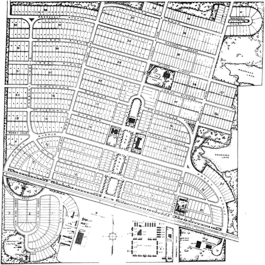 Mary Long Whitmore’s design for New Shawneetown. Adapted from WPA (1939). DOI: https://doi.org/10.1525/elementa.2021.00036.f3