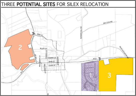 After flooding in 2008, Silex, Missouri, considered three potential relocation sites. Site 1 was considered too rugged, and Site 3 was considered too far from the old town center. After BRPC (n.d.). DOI: https://doi.org/10.1525/elementa.2021.00036.f6
