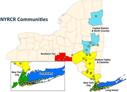 Distribution of the 124 communities funded by the NY Rising Community Reconstruction program, each receiving ≥$3 million for recovery and long-term resiliency projects in the aftermath of Hurricanes Irene and Sandy and Tropical Storm Lee in 2011–2012. From New York Governor’s Office of Storm Recovery (2021). DOI: https://doi.org/10.1525/elementa.2021.00036.f7