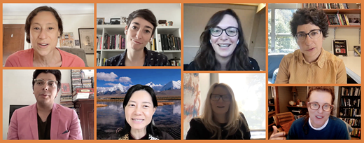 Cinema’s First Nasty Women roundtable panelists and moderator (from left to right): Maggie Hennefeld, Aurore Spiers, Kate Saccone, Neta Alexander, Enrique Moreno Ceballos, Yiman Wang, Dana Reason, Jennifer Bean. This conversation took place on October 1, 2023.