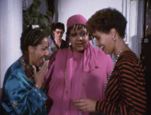Still capture, a “gossipy interlude” from Older Women and Love. Pictured left to right: Camille Billops, blues vocalist and pianist Patti Bown, and Christa Victoria, Camille’s biological daughter.