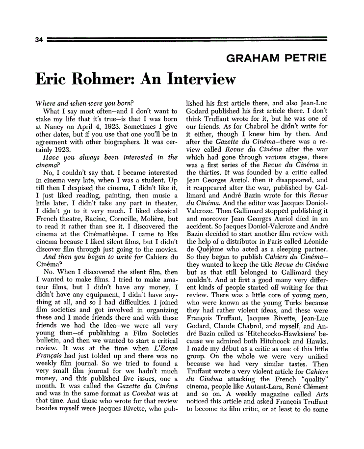 First page of Eric Rohmer: An Interview