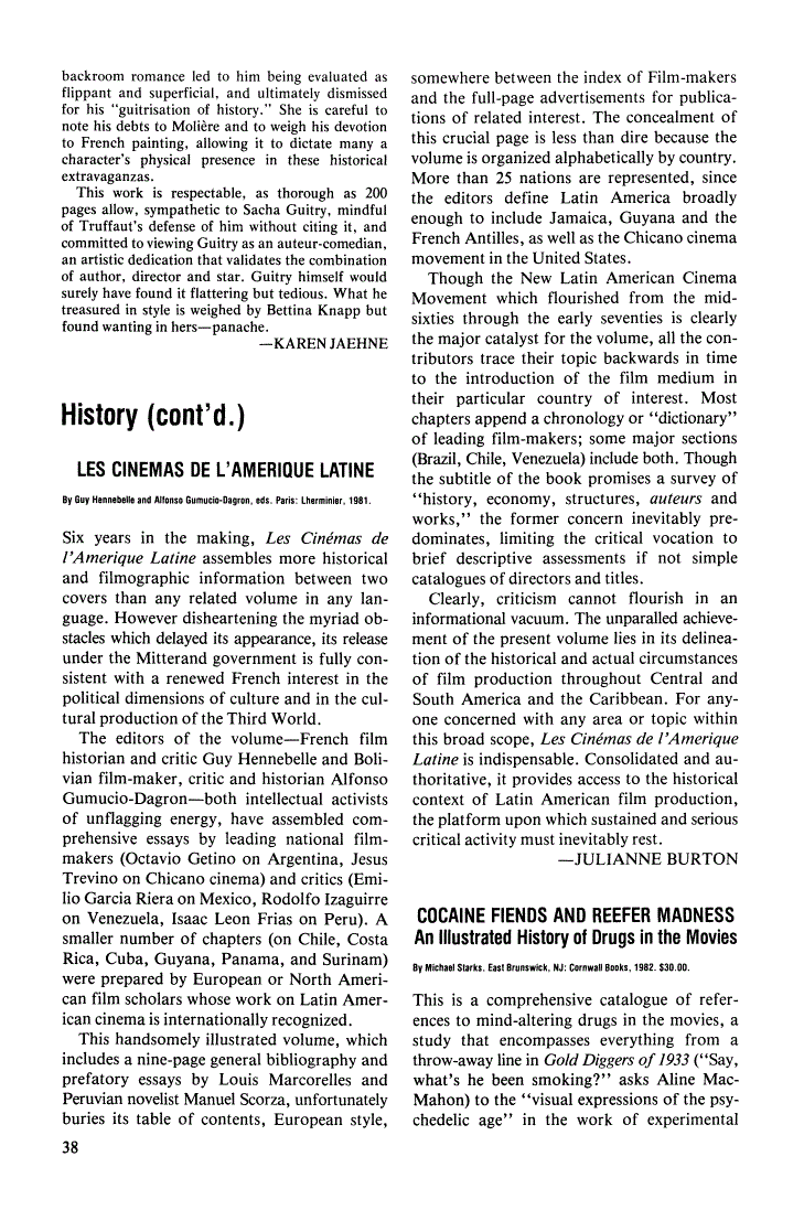 First page of Review: Cocaine Fiends and Reefer Madness: An Illustrated History of Drugs in the Movies by Michael Starks