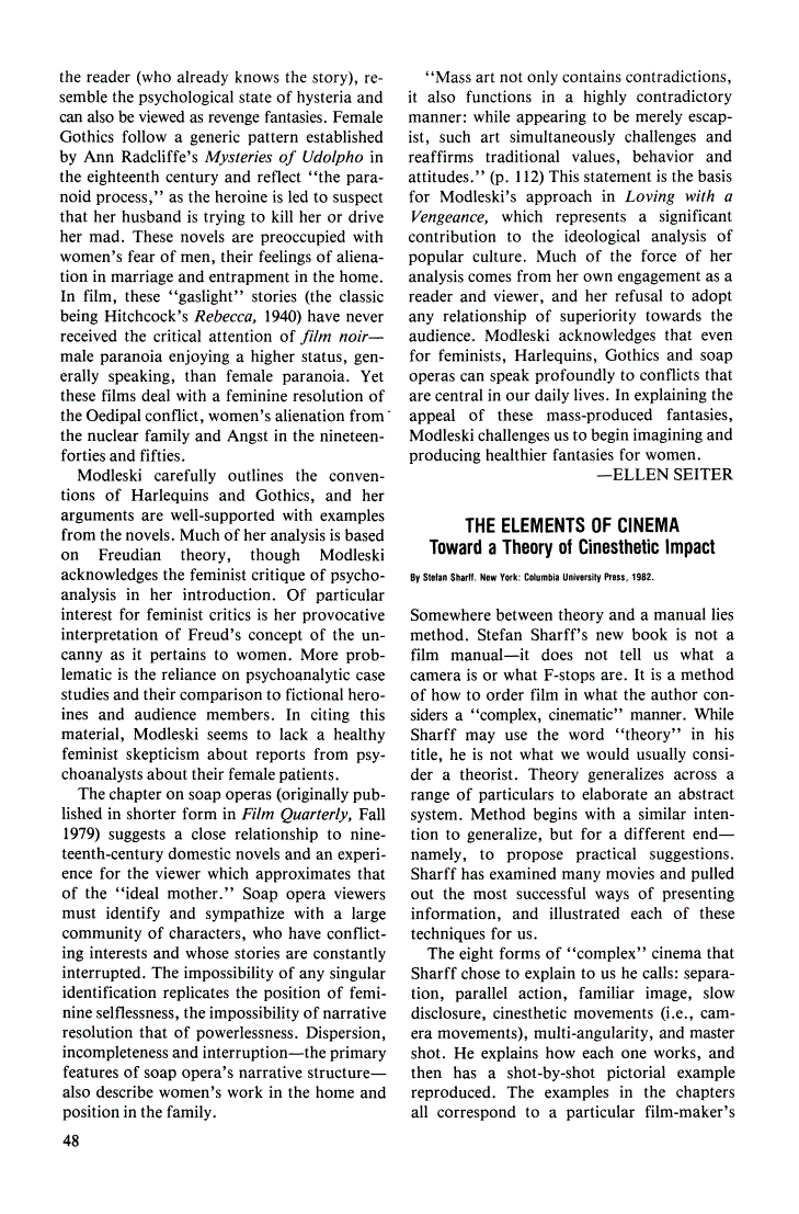 First page of Review: The Elements of Cinema: Toward a Theory of Cinesthetic Impact by Stefan Sharff