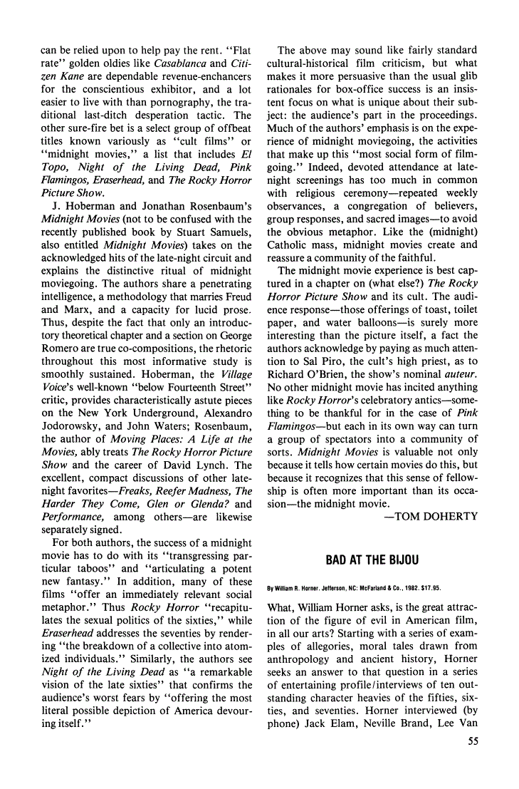 First page of Review: Bad at the Bijou by William R. Horner