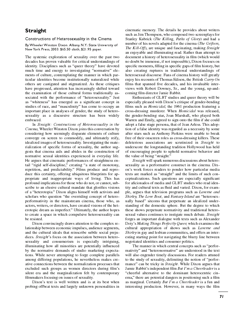First page of Straight: Constructions of Heterosexuality in the Cinema