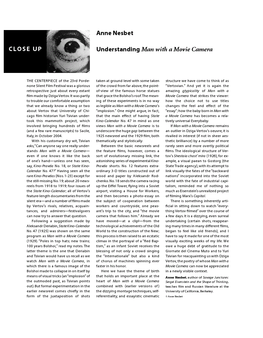 First page of Understanding <italic>Man with a Movie Camera</italic>