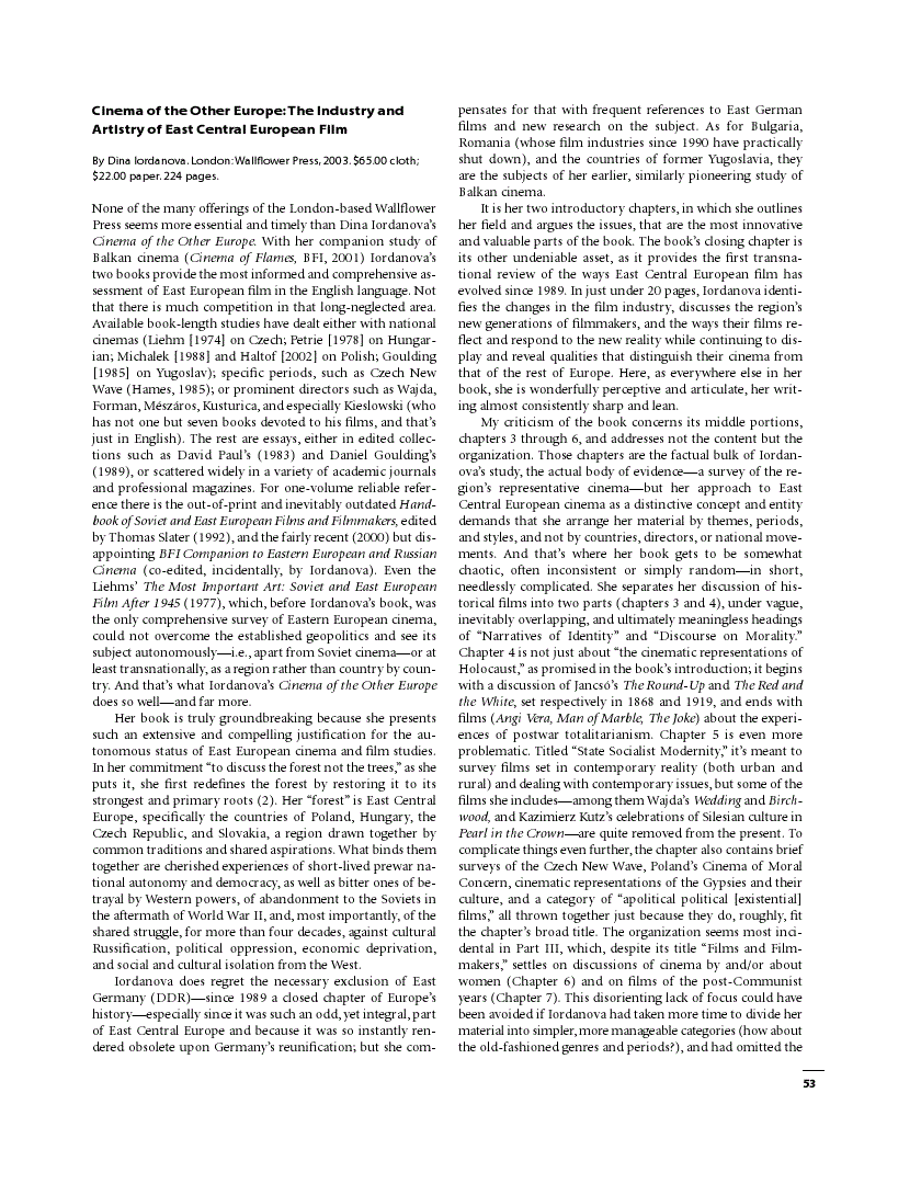 First page of Cinema of the Other Europe: The Industry and Artistry of East Central European Film