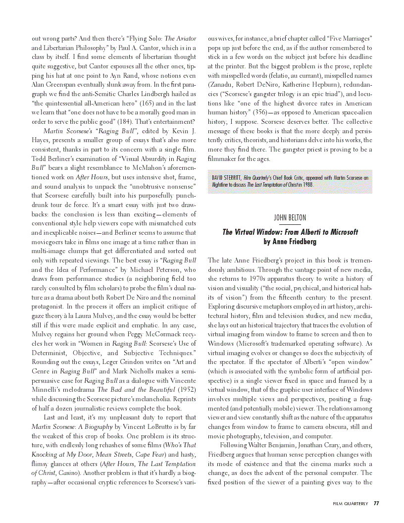 First page of Review: <italic>The Virtual Window: From Alberti to Microsoft</italic>, by Anne Friedberg