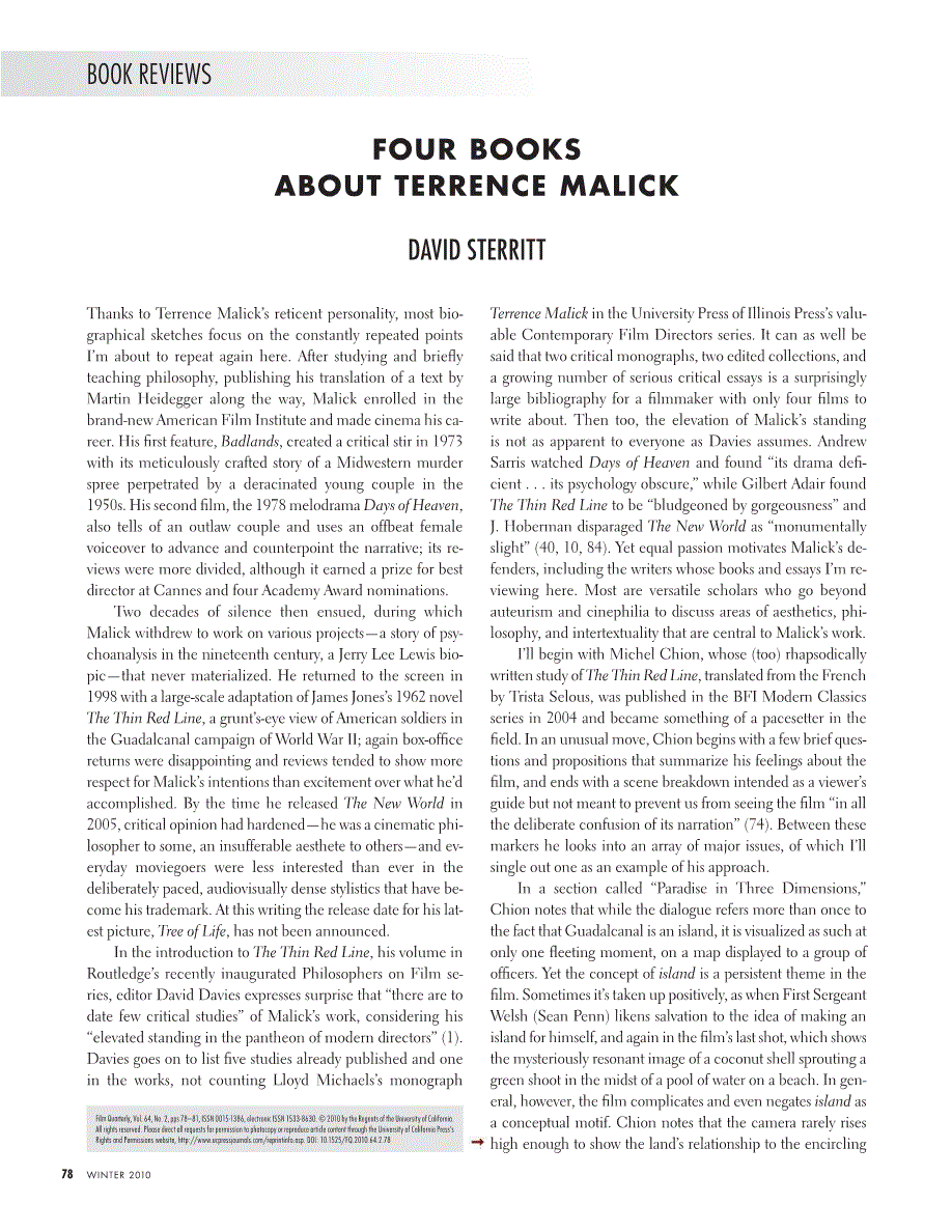 First page of Four Books About Terrence Malick