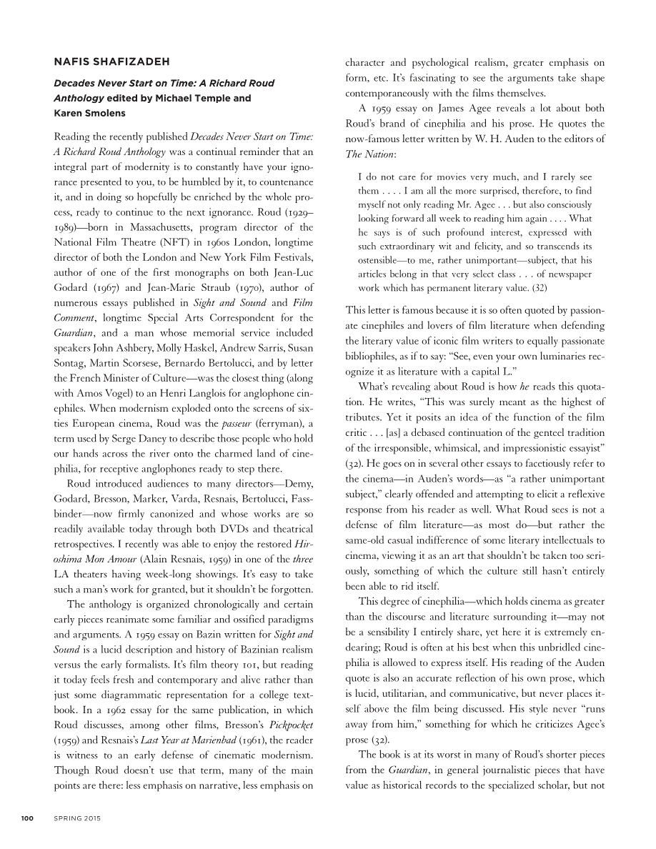 First page of <italic>Decades Never Start on Time: A Richard Roud Anthology</italic> edited by Michael Temple and Karen Smolens