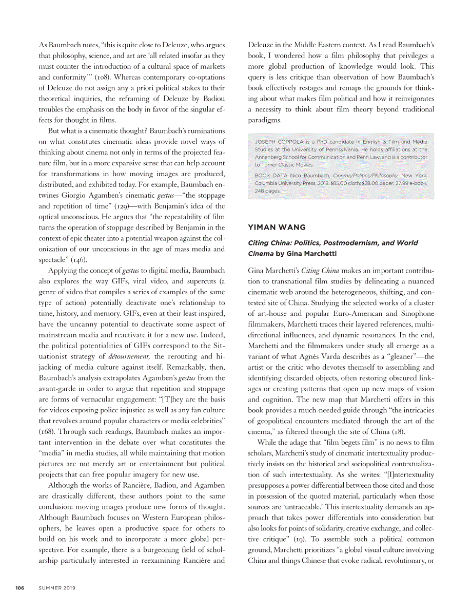 First page of <italic>Citing China: Politics, Postmodernism, and World Cinema</italic> by Gina Marchetti