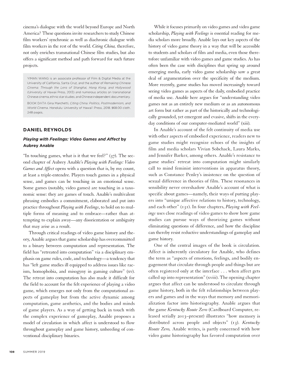 First page of <italic>Playing with Feelings: Video Games and Affect</italic> by Aubrey Anable