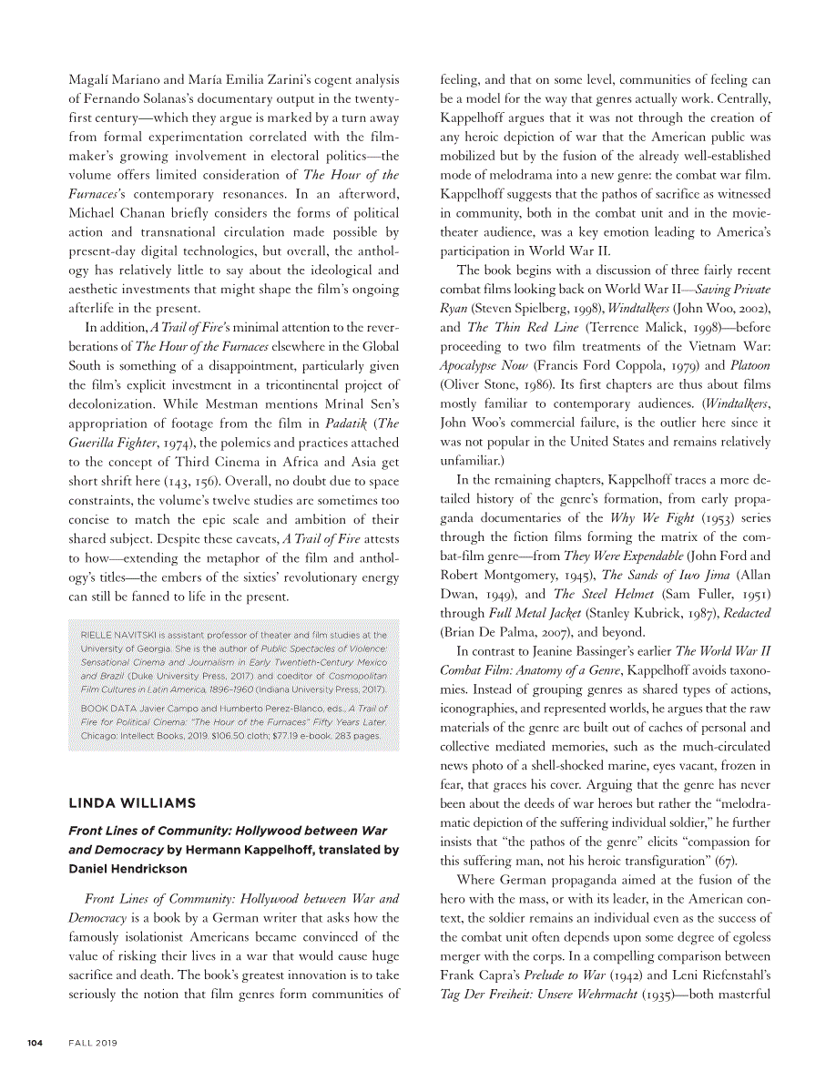 First page of <italic>Front Lines of Community: Hollywood between War and Democracy</italic> by Hermann Kappelhoff, translated by Daniel Hendrickson